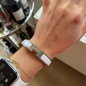 Hermès Clic H Bracelet - White Enamel / Silver Hardware